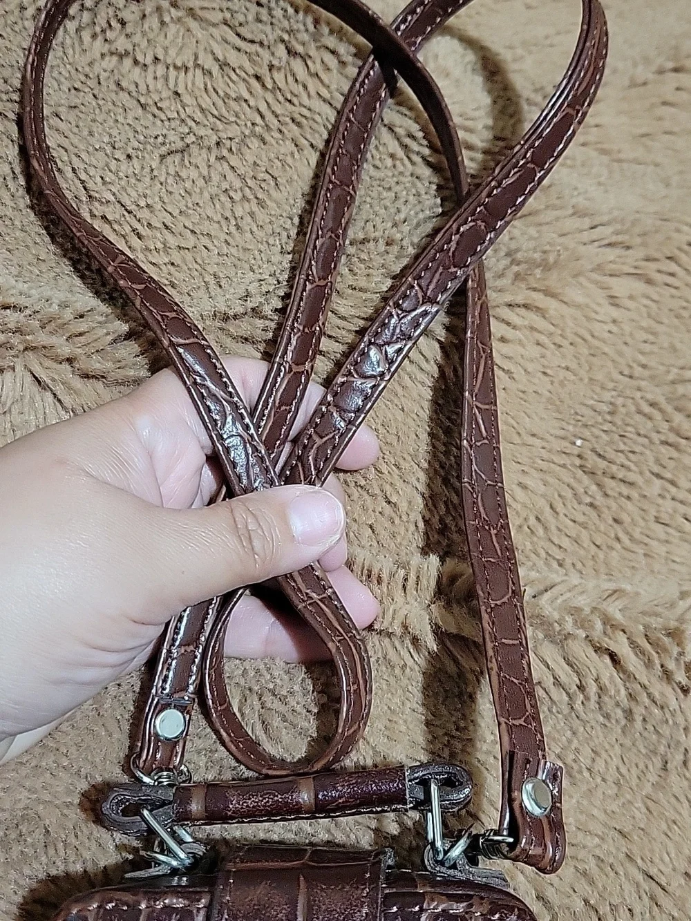 Mini Brown & Blue Heart Accent Crossbody Bag - Picture 6 of 10